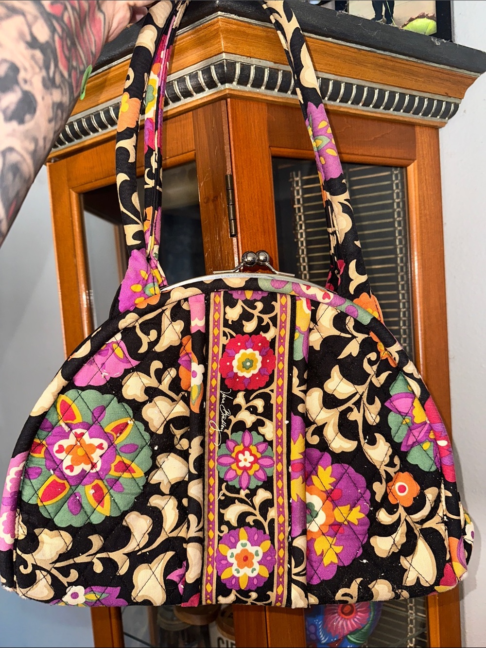 Vera Bradley Black Floral Quilted Dome Handbag